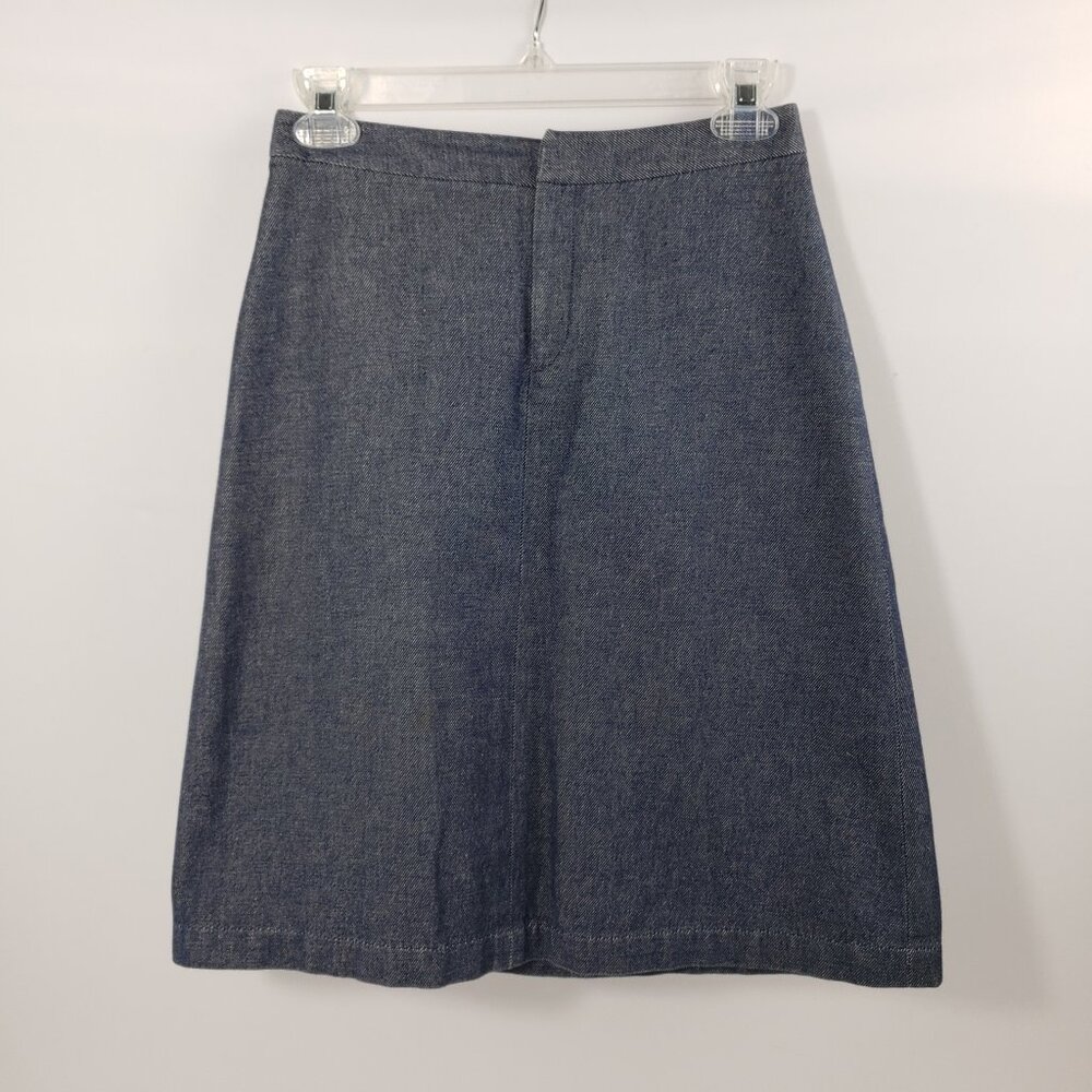 Banana Republic 0P Blue Petite Lined Denim Skirt Womens Zipper Cotton Stripes